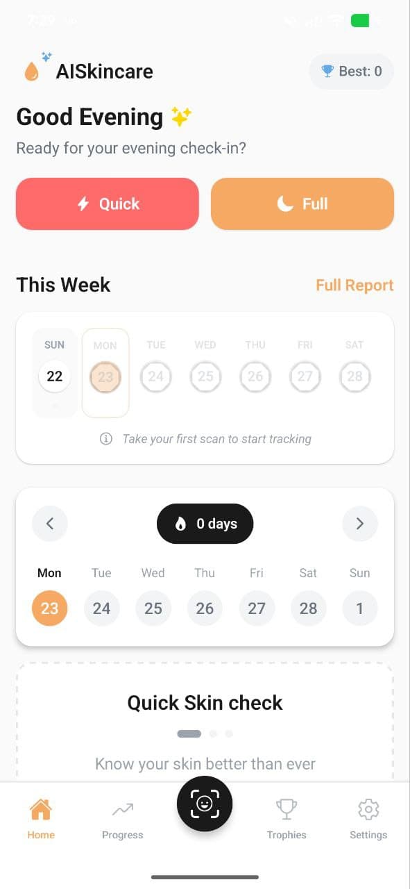 AISkincare app - Home screen
